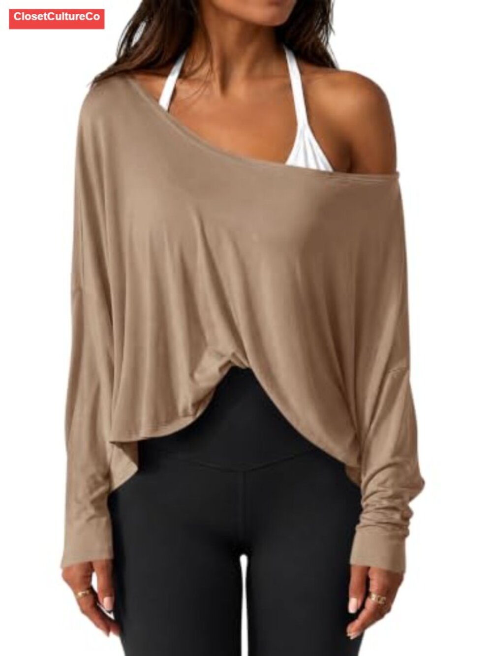 Off The Shoulder Batwing Sleeve Oversized Flowy T Shirt